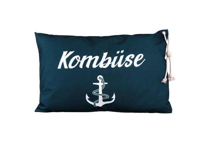 Dekokissen QUEENCE Kombüse 60x40cm Outdoor-Kissenbezug Garten , blau (dunkelblau, bedruckt), B:40cm L:60cm, Polyester, Dekokissen_Sitzkissen_Kissenhüllen, Dekokissen, Kissenhülle mit Öse und Kordel Kissenbezug Maritim