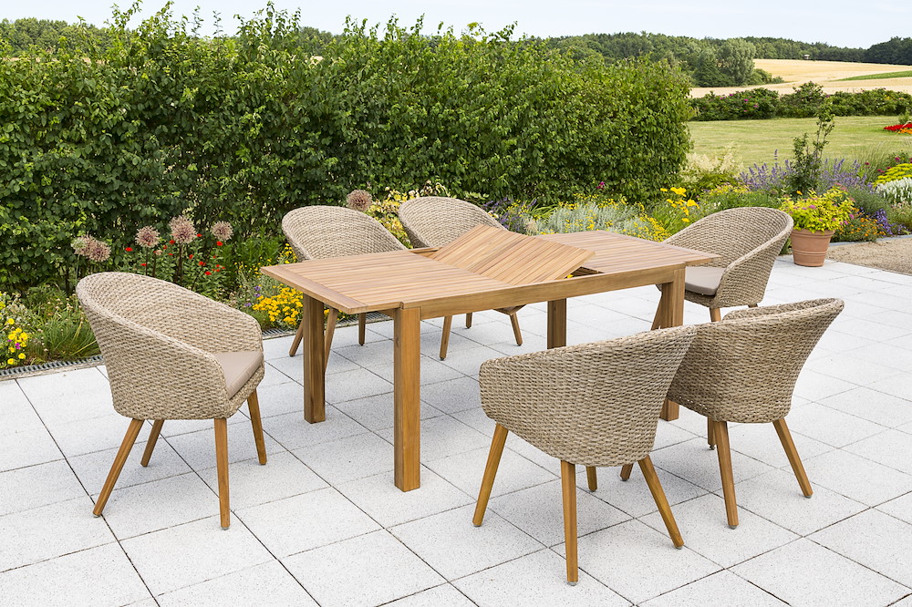 MERXXHANDELS Arrone Set 7tlg 6 Sessel Kissen Tisch 150(200)x90cm 16909568