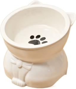 Inspire Picks Creative Ceramic Cat Bowl Elevated Slanted Feeding & Water Bowl For Cats And Small Dogs white