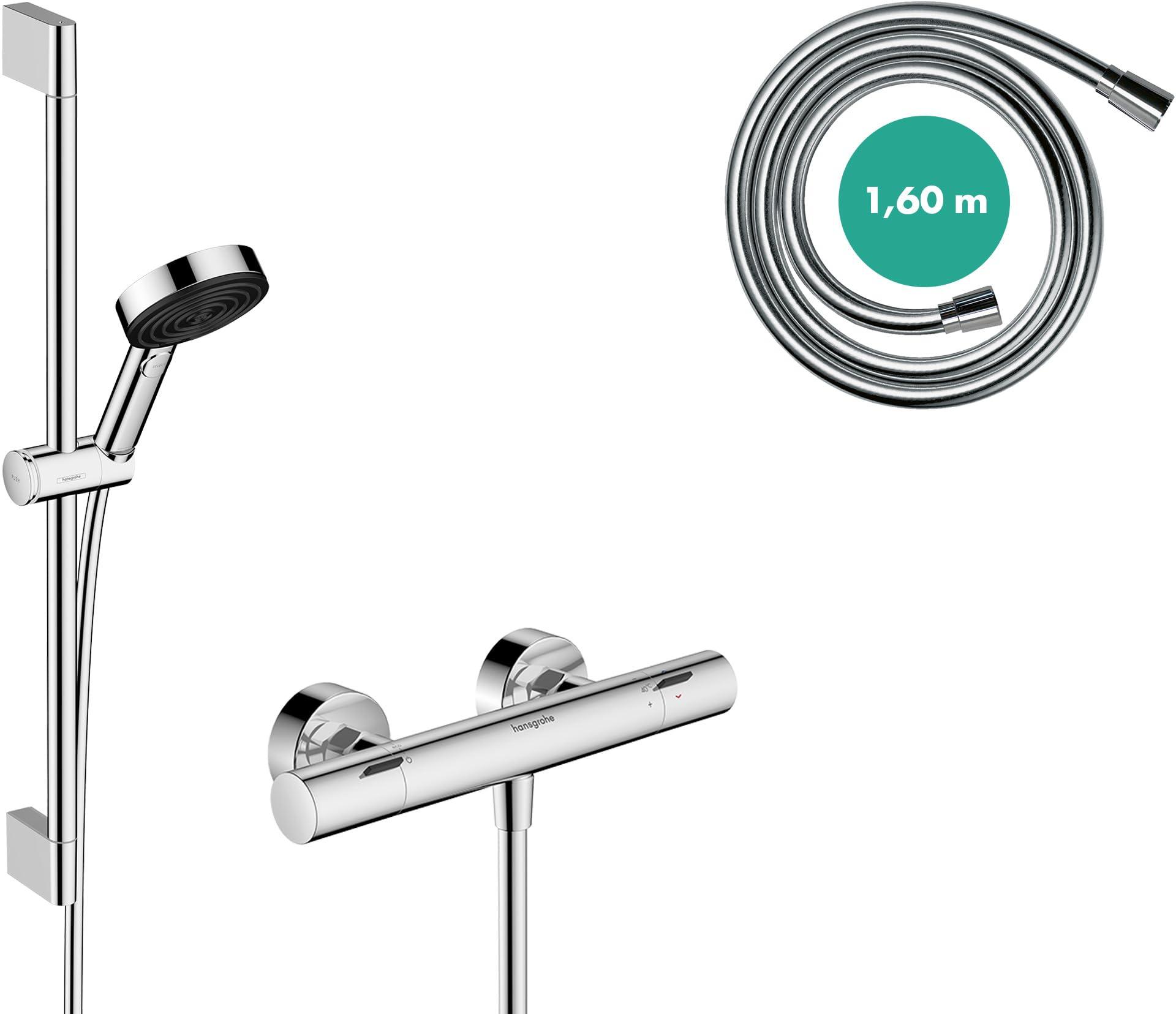Duschset mit Thermostat, Duschkopf 8,2 l/min, 3 Strahlarten, chrom
