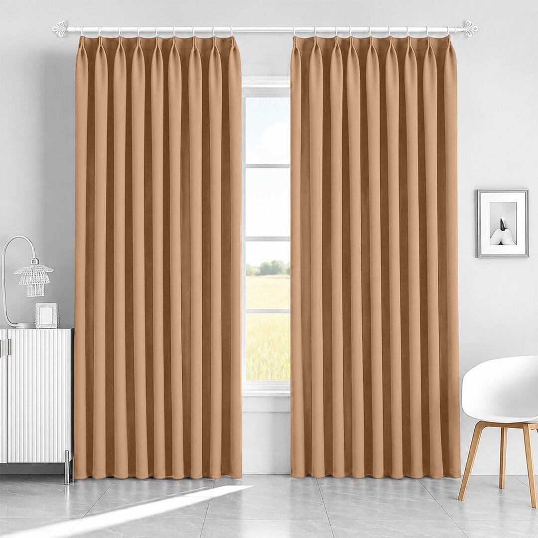 Mercer41 Blackout Pencil Pleat Curtains - Thermal Insulated, Light Blocking Window Drapes Beige 168cm Width x 228cm Drop