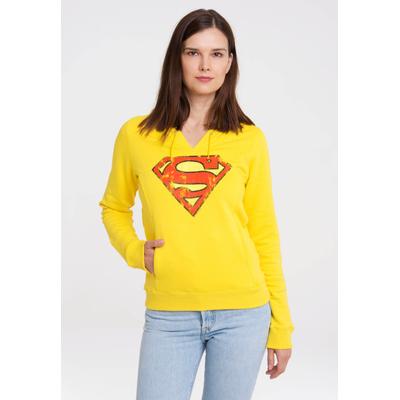 Kapuzensweatshirt LOGOSHIRT "DC Comics - Superman", Damen, Gr. S, gelb, 70% Baumwolle, 30% Polyester, unifarben, normal, ohne Ausschnitt, Sweatshirts, mit lizenziertem Print