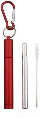 Inspire Curations Collapsible Stainless Steel Straw Set Reusable Telescopic Travel Drinking Straw With Case red Set