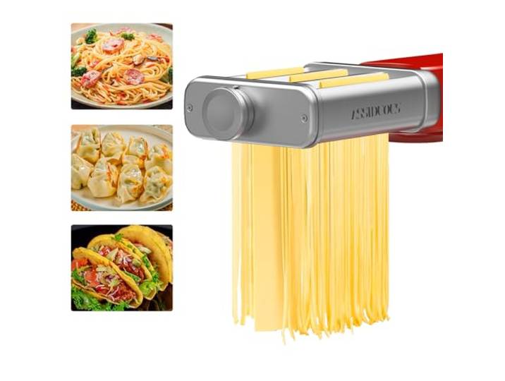 Nudelaufsatz Set für KVC/KVL Kenwood Küchenmaschine Nudelmaschine,3 in 1 Nudelvorsatz aus Edelstahl, inklusive Nudelblattwalze Spaghettischneider und Fettuccinischneider Nudelmaschine für Kenwood