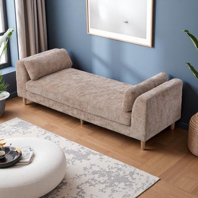 ZWYO HOSIMU "83""L Wide Chenille Upholstered Chaise Lounge with Armrests, 2 Bolster Pillows, Rubberwood Legs, End of Bed Bench for Living Room"