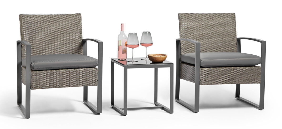 VonHaus Kuta Rattan Effect Garden Bistro Set Gray 2