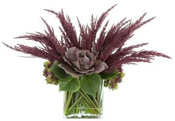 Creative Labs Hydrangea and Pampas Arrangement in Square Glass Vase