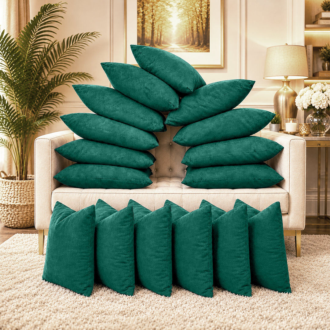 Fairmont Park 16 Pack Velvet Cushion Cover Square Throw Cushion Cases Multi Color Available Green Emerald