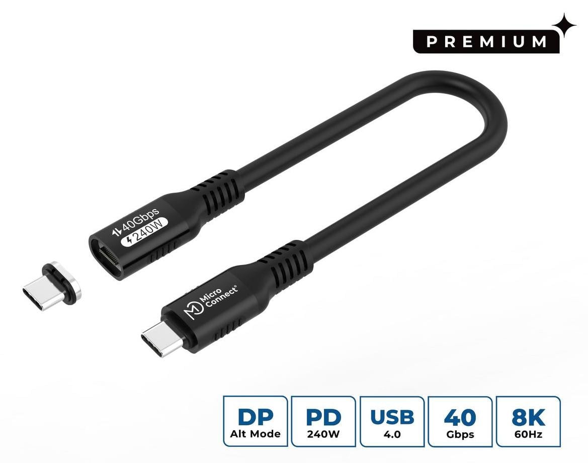 Microconnect MC-LS-USB4CC0.15 USB4 Gen 3x2 USB-C naar USB-C kabel, 0,15 meter, zwart