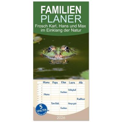 Familienplaner 2026 - Frosch Karl, Hans und Max im Einklang der Natur mit 5 Spalten (Wandkalender, 21 x 45 cm) CALVENDO