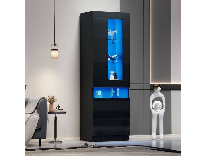 Vitrine minimaliste moderne armoire de rangement avec éclairage LED et portes vitrées vitrine à double porte armoire haute