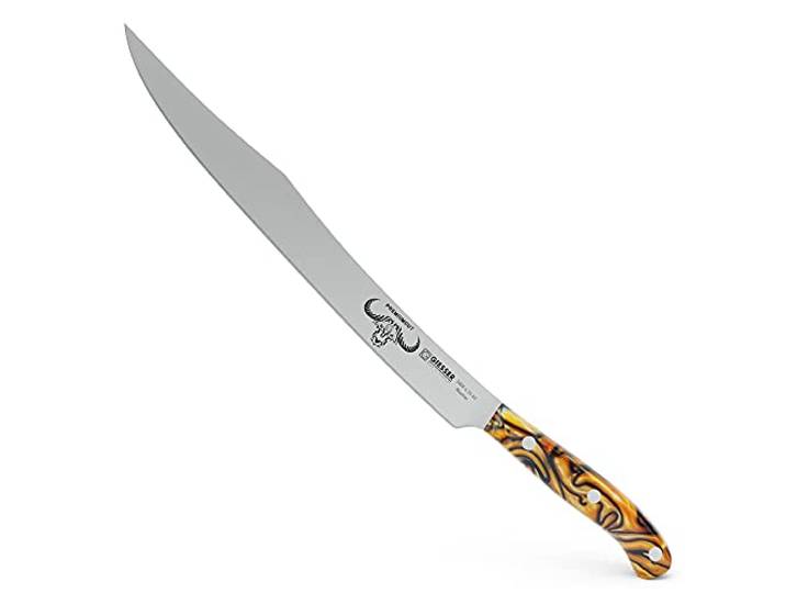 Giesser seit 1776 - Made in Germany - Tranchiermesser 31 cm Spicy Orange, PremiumCut Slicer No 1, Schinkenmesser, Acryl, exotisch, rostfrei, deutsches Grillmesser scharf, 1955 s 31 so