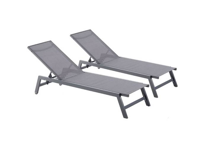 PRATO - Lot de 2 bains de soleil gris en aluminium