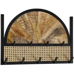 KADIMA DESIGN Wandgarderobe Mango Massivholz / Rattan 53x40x7,5 cm Design Flurgarderobe, Hakenleiste Wiener Geflecht, Wandpaneel Metall, Garderobe Wand,