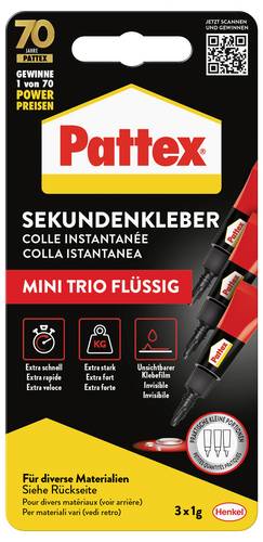 Pattex Mini Trio Flüssig Sekundenkleber PSMT3 3g