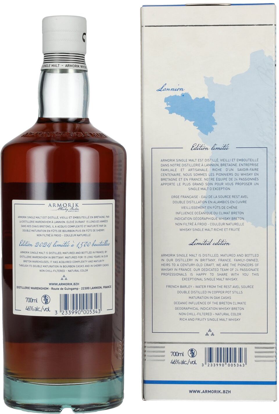Armorik Whisky Armorik 15 Ans Whisky Breton Single Malt Edition Limitée 46% Vol. 0,7l in Geschenkbox