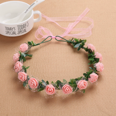 Market Central Forest Flower Crown Wreath For Women Elegant Wedding Hair Accessories pink