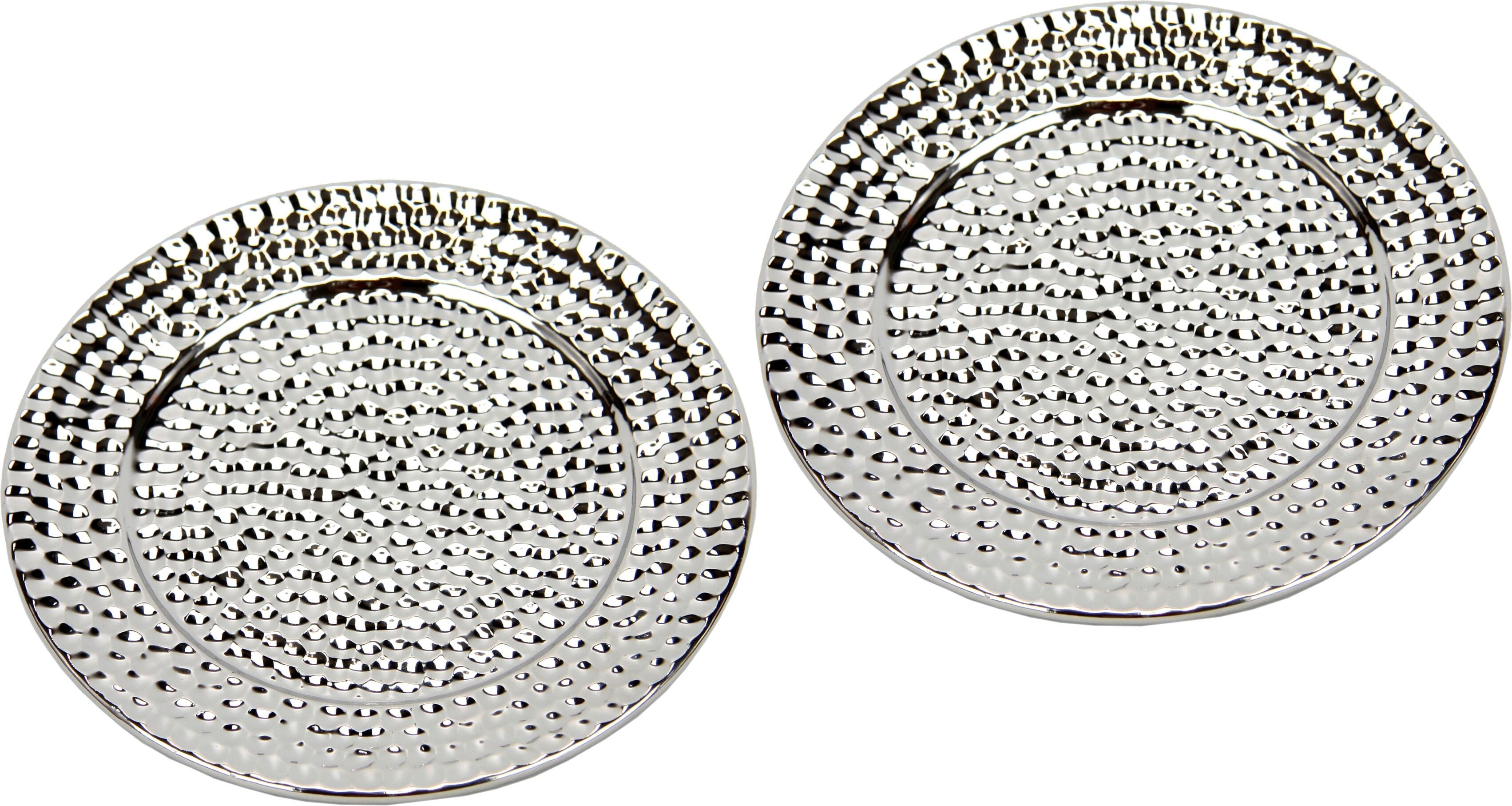 Dekotablett I.GE.A. "Keramik-Schale rund", silber, B:16cm H:2cm, Keramik, Dekoschalen, Dekotablett, 2er Set Dekoschale silber Tablett Weihnachtsdeko Deko Advents-Tablett silber Einheitsgröße