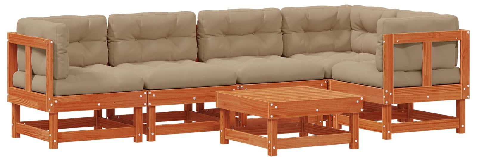 Garten-Lounge-Set 6 pcs Wachsbraun Massives Kiefernholz