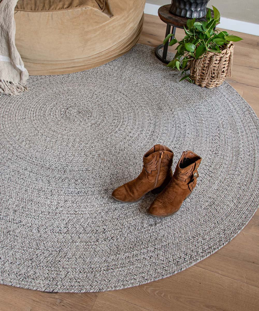 Boho&me Rond vloerkleed katoen beige/wit