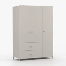 DREHTÜRENSCHRANK MARIO 3D 120 cm Kaschmir/Kaschmir, 3-türig, zwei Schubladen, Holzgriffe