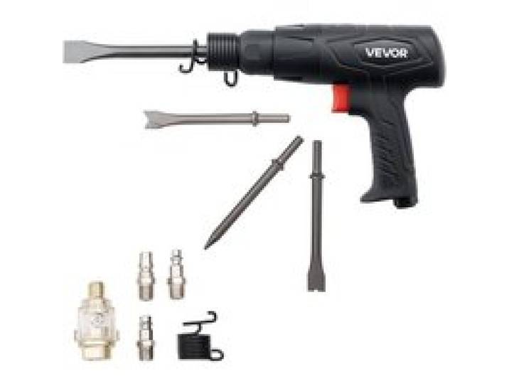 VEVOR Marteau Pneumatique, 2500-2700 bpm, Burineur Pneumatique Compact, Course de 7 cm, avec 4 Burins de 17 cm, pour Couper le Métal, Démolir les Murs en Béton, Ciseler les Sols, Dévisser les Boulons
