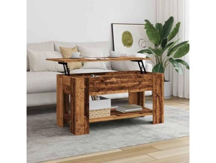 HEFZGDB Couchtisch Altholz-Optik 101x49x52 cm Höhenverstellbar mit Stauraum Holzwerkstoff Wohnzimmertisch Multifunktional