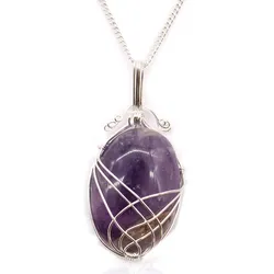 Swirl Wrapped Gemstone Necklace - Amethyst