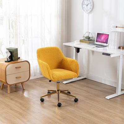 Ostweer Modern Teddy Fabric Material Adjustable Height 360 Revolving Home Office Chair with Gold Metal Legs, for Indoor, Yellow