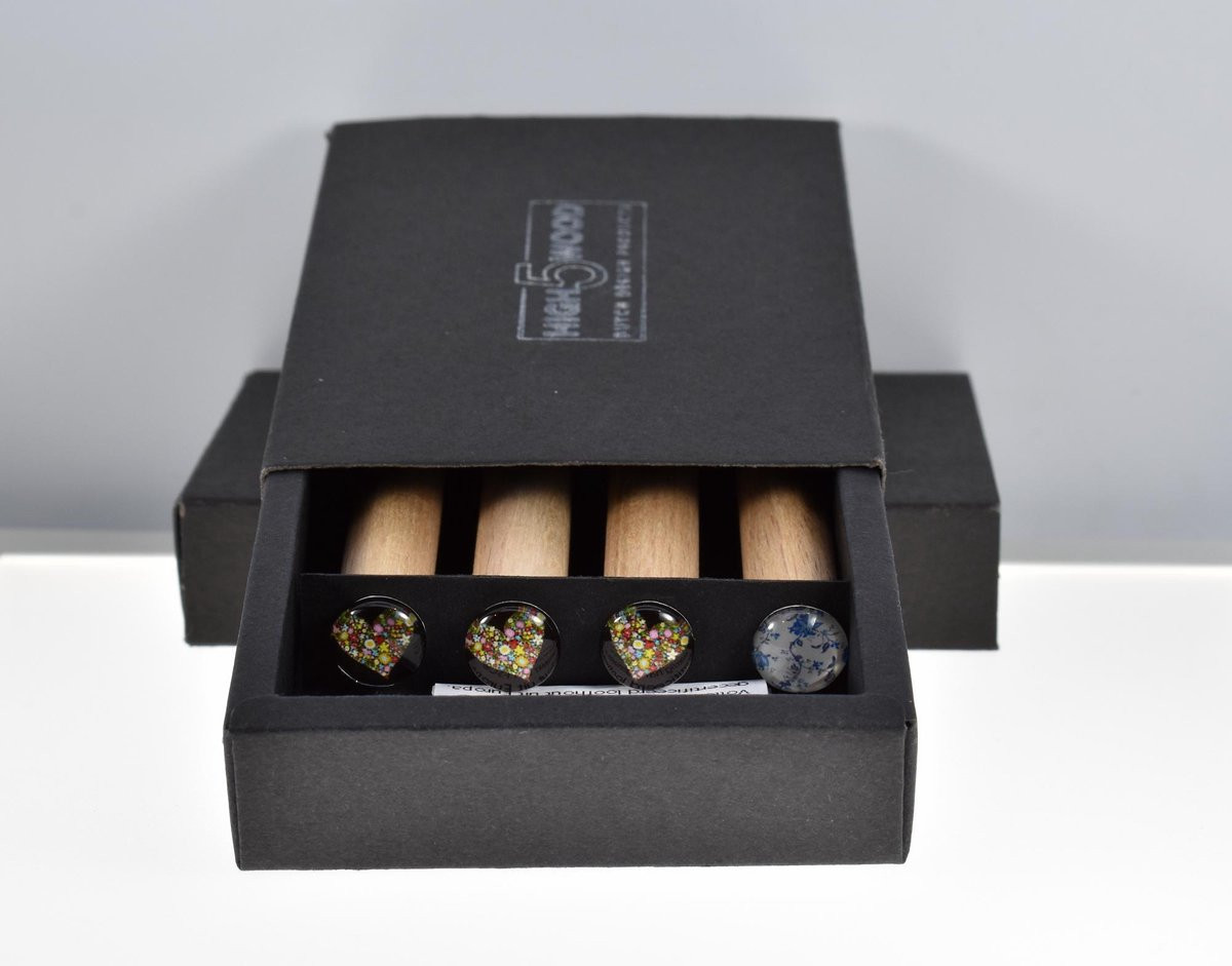 High5wood Kaartpin Dark Flower Heart set van 3 plus 1 fotohouders en kaartstandaard