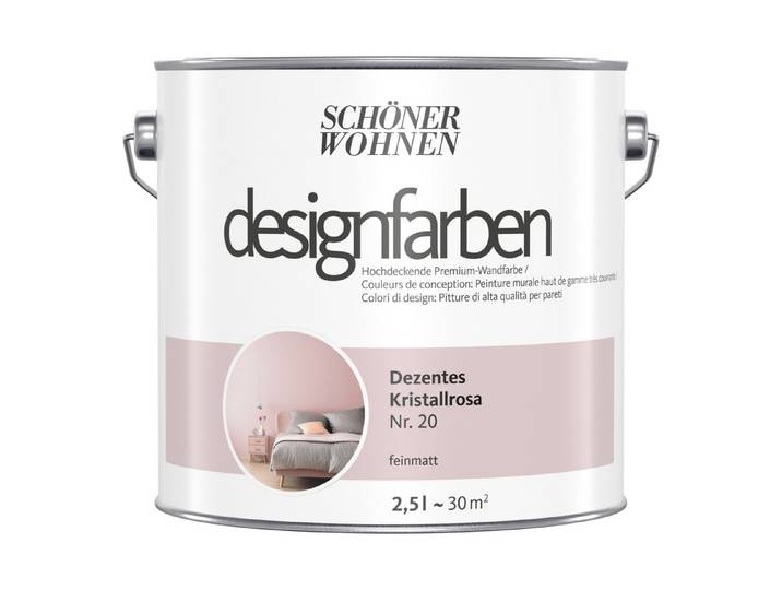 Designfarben, Hochdeckende Premium-Wandfarbe, kristallrosa, feinmatt, 2.5L