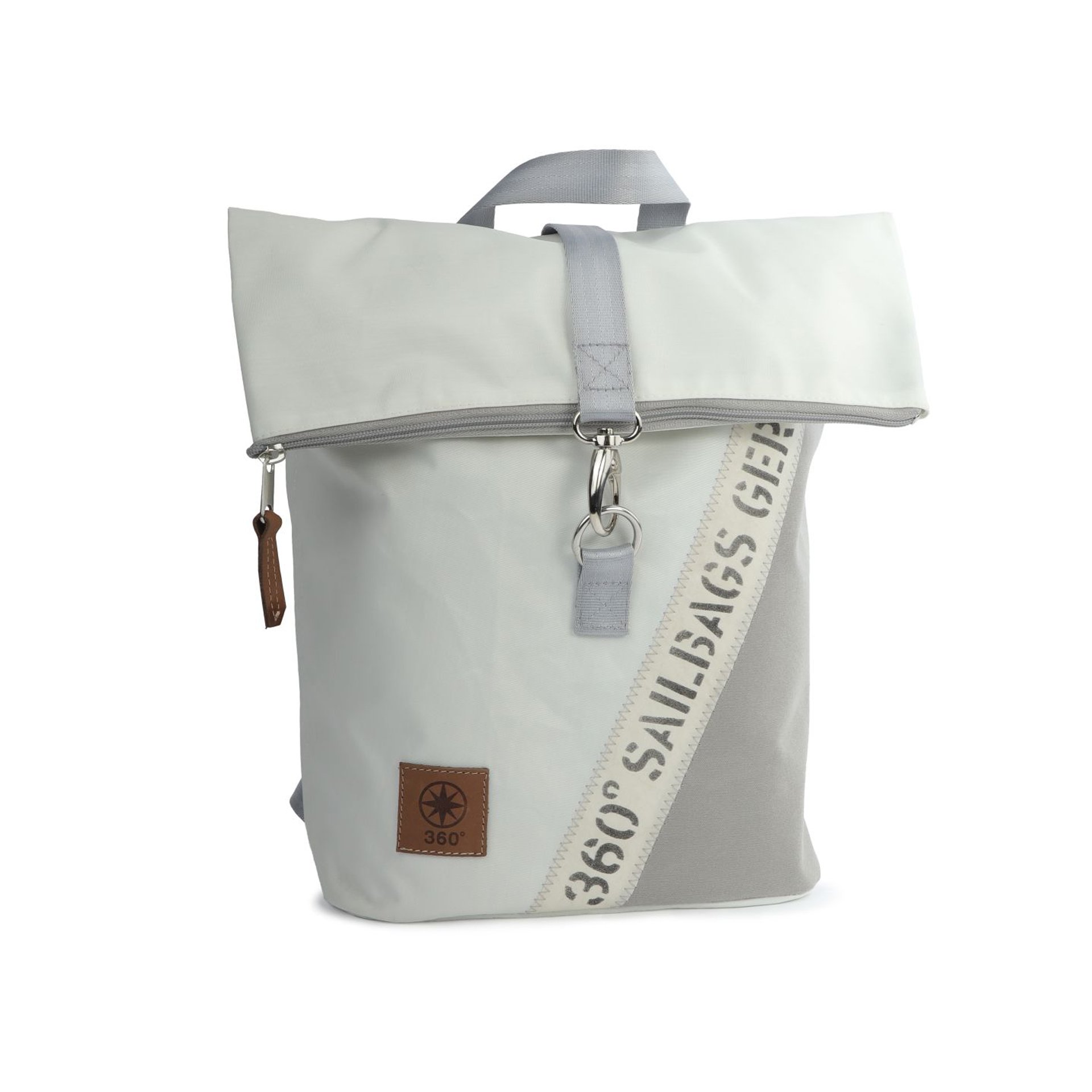 360° Taschen Möwe Rucksack (weiß / Persenning grau, Stencil Aufschrift, Gurt gra... weiß / Persenning grau, Stencil Aufschrift, Gurt grau 2520