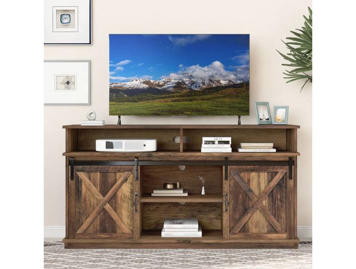 Meuble TV 148x40x78 cm avec 2 portes coulissantes classiques étagères réglables pour salon salle à manger Meuble tele