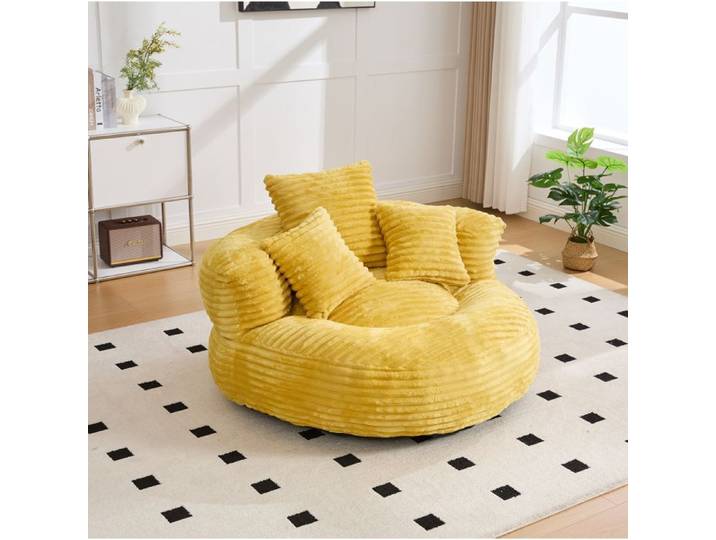 HOMVRA Fauteuil Pouf Sitzsack Fauteuil Relax avec 3 Coussins Corduroy Jaune Moutarde Velours Côtelé