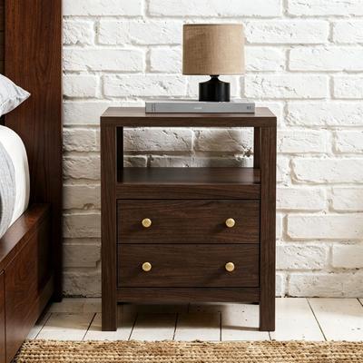 DREAMSIDEA Modern Solid Wood Nightstand 2 Drawers & Open Shelf Bedside Table