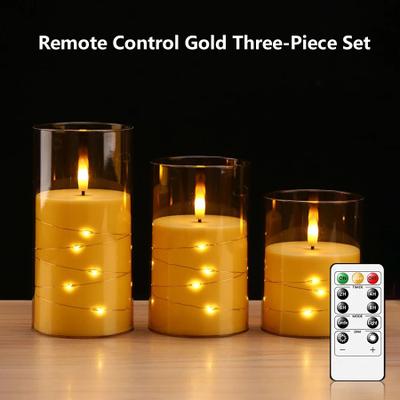 Uplift Treasures Flameless LED Pillar Candles With Star String Lights And Remote gold