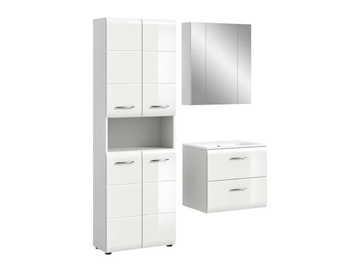 xonox.home – 3 TLG. Kompakte Badkombination Ice 135x185x46 cm – Stilvolles Möbel-Set für Moderne Badezimmer – pflegeleicht & funktional