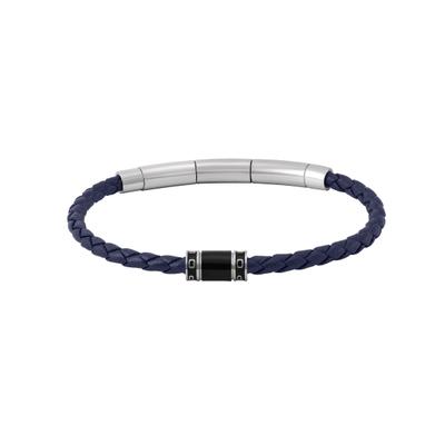 Armband POLICE "Carbon", blau, schwarz, edelstahlfarben, Armbänder, Herren, 22cm, Edelstahl Leder, Edelstahl, Leder, Armband