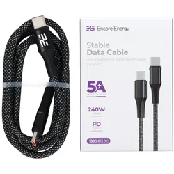 Neues Encore Energy USB-C Kabel x2 5A QC PD 240W zum Laden und Datentransfer 100 cm geflochten grau EE160-CC
