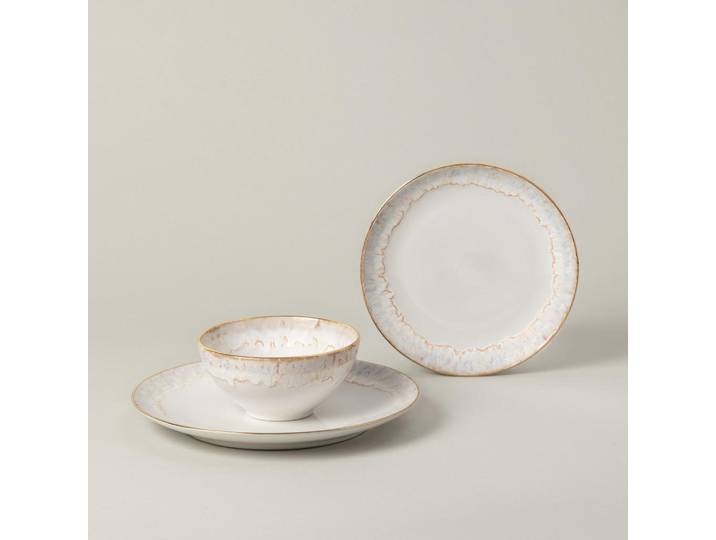 Costa Nova Kombiservice Taormina, Weiß, Gold, Keramik, 12-teilig, 650 ml, Handmade in Europe, Essen & Trinken, Geschirr, Geschirr-Sets, Kombiservice