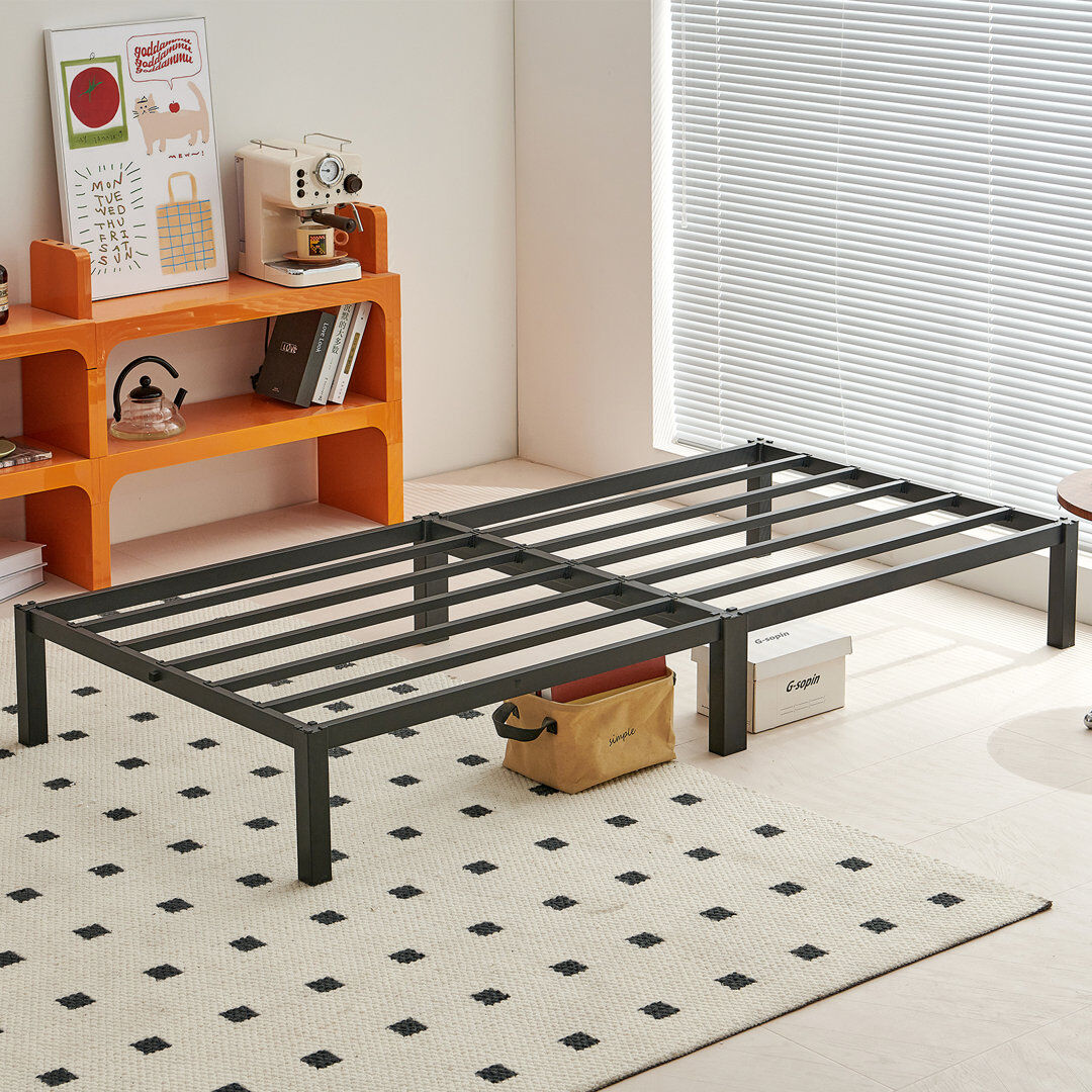 17 Stories Minimal Screwless Black Bed Frame With Square Feet Black Single (3')