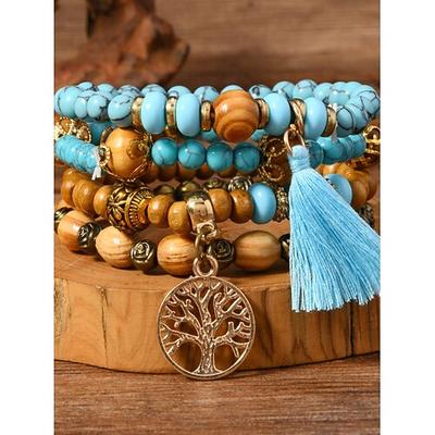 Vintage-Stil Kugel Modisch Personalisiert Holz Armband Schmuck Schwarz / Weiß / Rosa Für Festtage