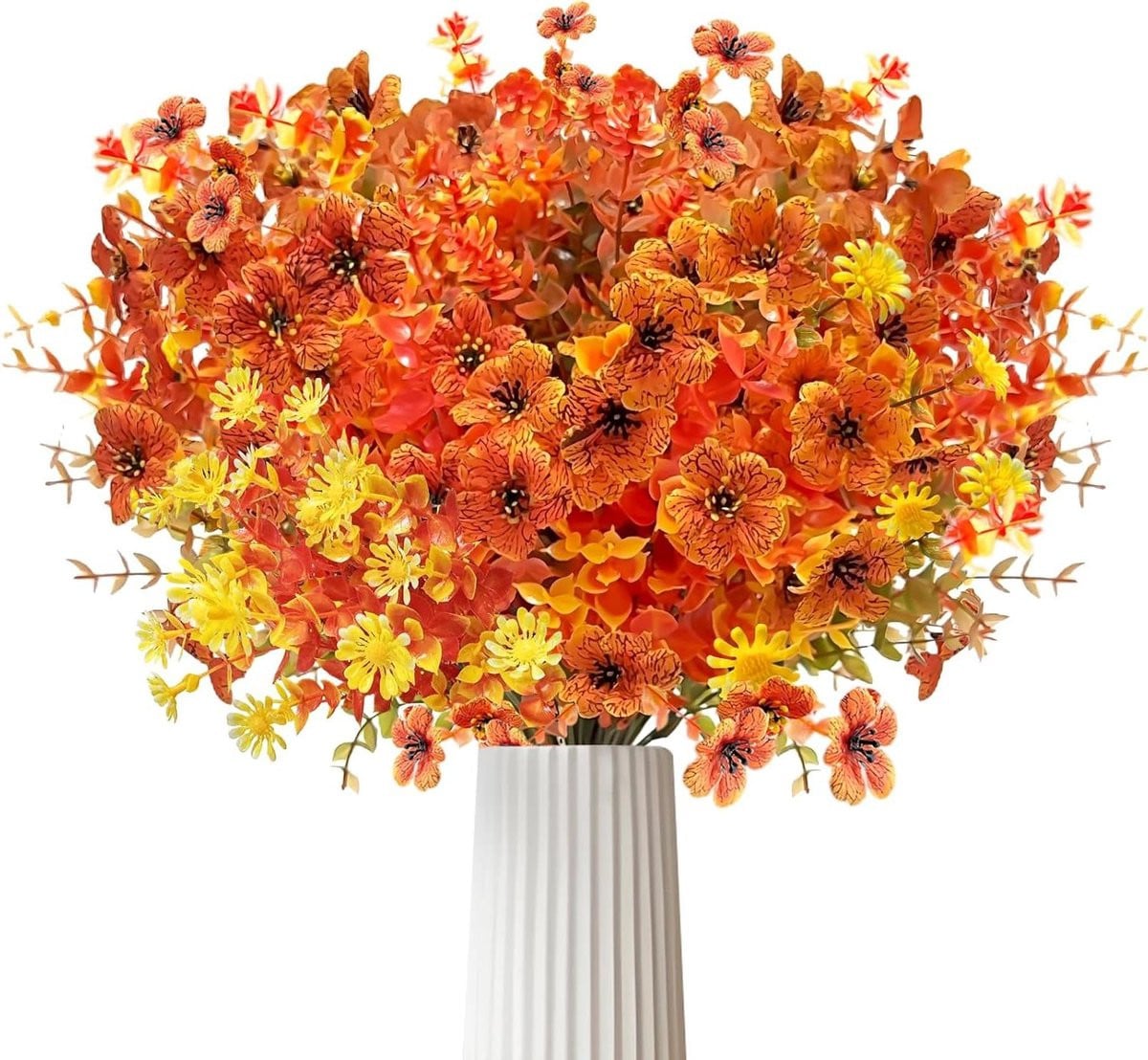Set van 8 bundels kunstbloemen herfst decoratie met 7 stelen per bundel in oranje