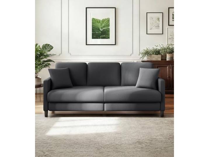 Domusensus 3 Sitzer Sofa Couches, 211cm Bequeme Sofa 3 Sitzer, Teddy Fleece Couch, 2 Kissen inklusive, Werkzeugfreier Aufbau Couches für Wohnzimmer, Ganzholz 3er Sitzsofa für Wohnzimmer, Büro, Grau