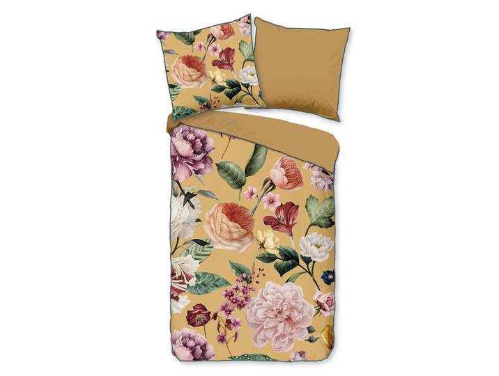 Wendebettwäsche Fiori, Gelb, Goldfarben, Floral, 135x200 cm, atmungsaktiv, Heimtextilien, Bettwäsche & Leintücher, Bettwäsche, Wendebettwäsche
