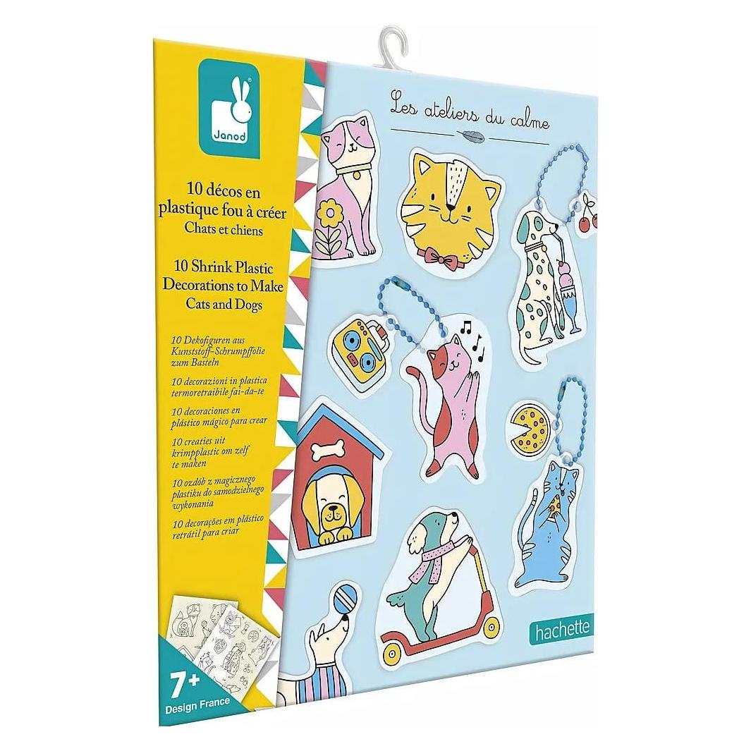 Janod Set mit 10 verrückten Plastikdekos -Thema Hunde & Katzen - Les Ateliers du Calme - DIY - Kreatives F (J09163)