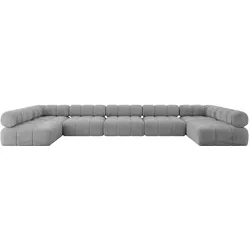 WOHNLANDSCHAFT modulares Sofa Garvo-U3 - 475x190x70 cm Hellgrau Velours