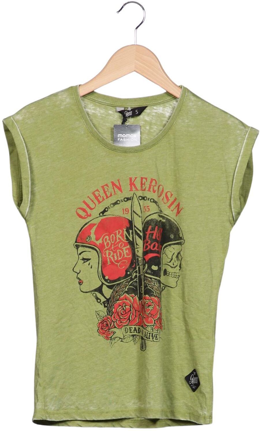Queen Kerosin Damen T-Shirt, Grün, Gr. S, Synthetik / Baumwolle - Second Hand