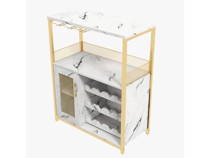Euker Weinbar-Schrank mit abnehmbarem Weinregal, Glashalter & Schublade – Metall-Klassisch Sideboard mit Netz-Tür für Wohnzimmer & Küche – Gold