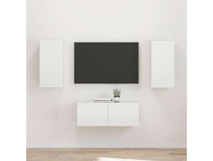 TV-Schränke-Set 2 Stk Hochglanz Weiß Holzwerkstoff mit Wandmontage Robuster Holzwerkstoff, platzsparende Wandmontage, viel Stauraum, minimalistisches Design, einfacher Aufbau